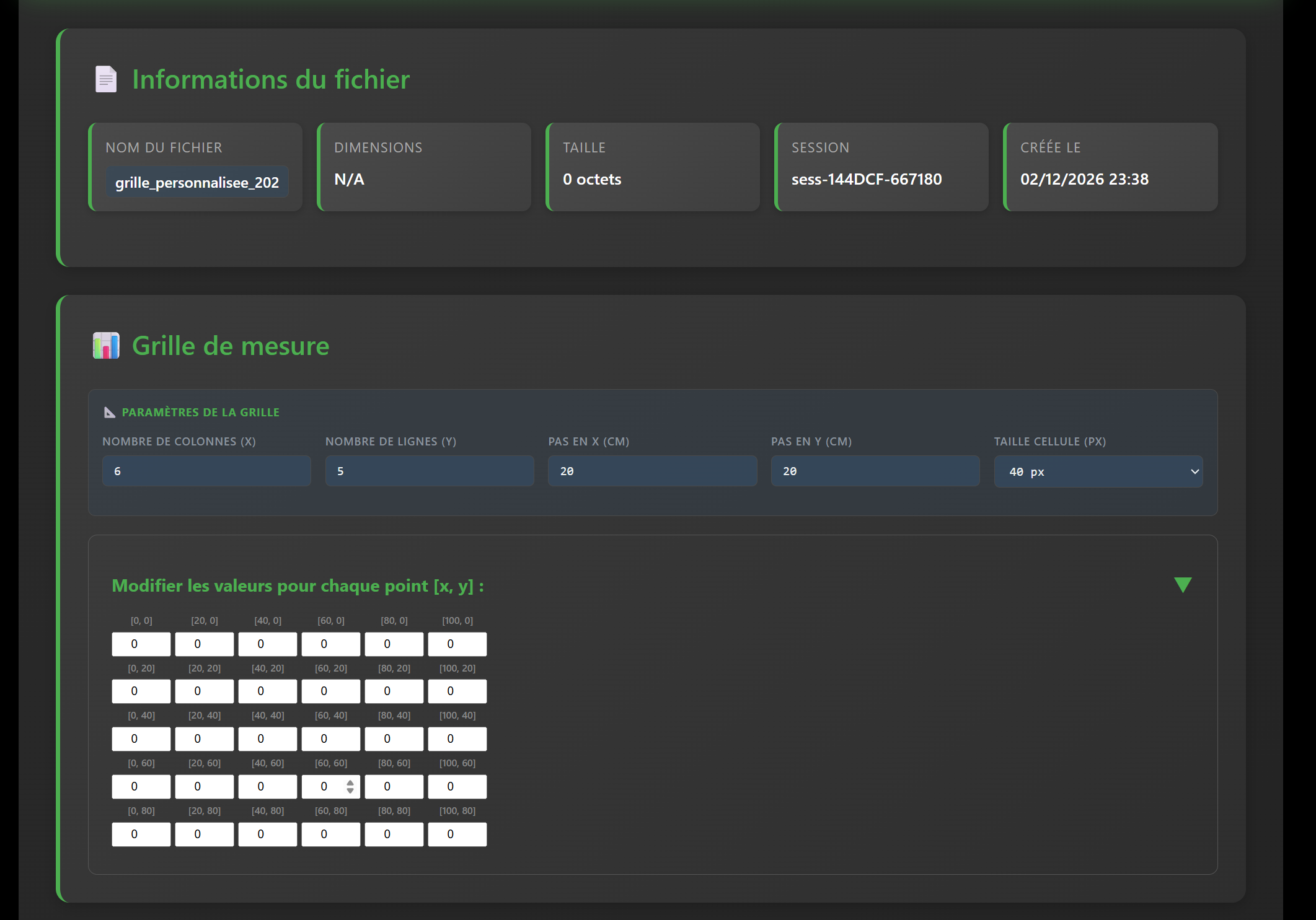 Interface de création d'une grille personnalisée sur la plateforme easyCorr