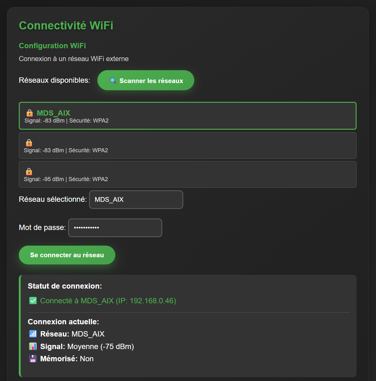 Écran Connectivité Wi-Fi du boîtier easyCorr